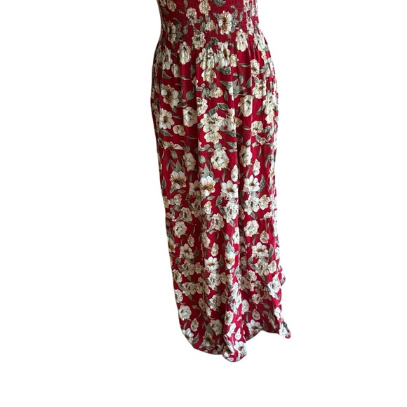 Anthropologie Kindred Womens S Red Floral Maxi Dress Smocked Waist Career Wear - Picture 7 of 15